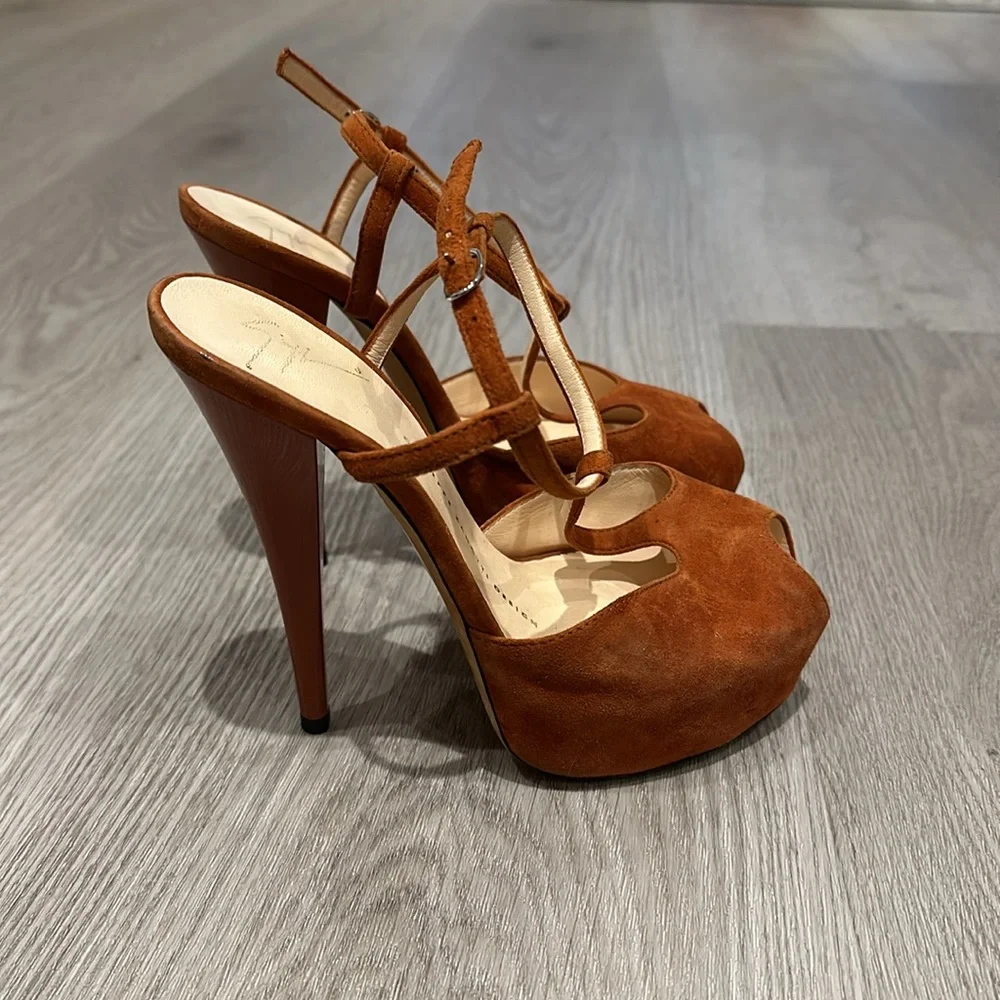 Giuseppe Zannoti T Bar Suede Heels